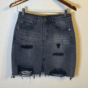 Forever 21 Distressed Dark Gray, Jean Mini Skirt, M